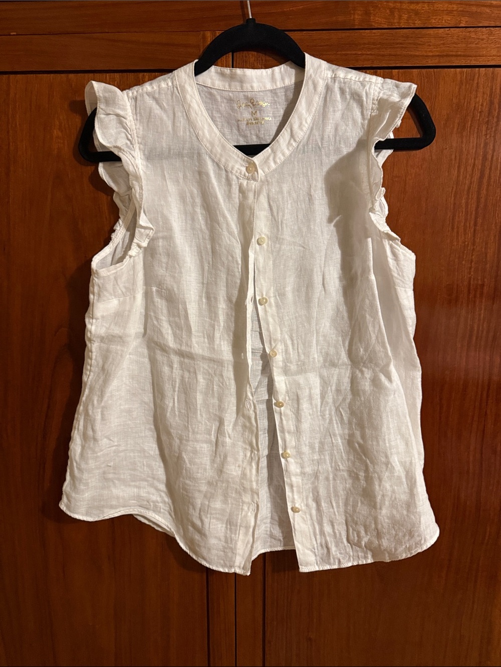 Lilly Pulitzer White Sleeveless Ruffle Button-Down Top